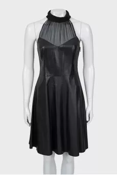 Leather dress with high neck