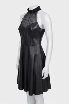 Leather dress with high neck
