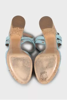 Suede sandals with silver hardware