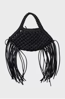 Leather woven bag with tag