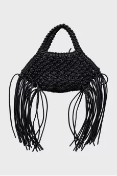 Leather woven bag with tag