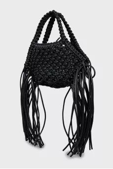 Leather woven bag with tag