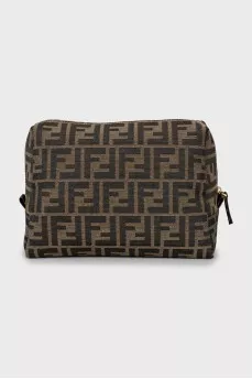 Textile cosmetic bag in a branded print