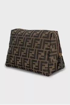 Textile cosmetic bag in a branded print