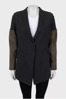 Fitted pea coat with suede sleeves