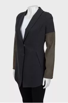 Fitted pea coat with suede sleeves