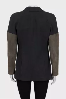 Fitted pea coat with suede sleeves