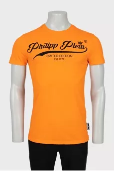 Men's orange T-shirt with rhinestones