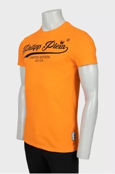 Men's orange T-shirt with rhinestones