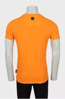Men's orange T-shirt with rhinestones