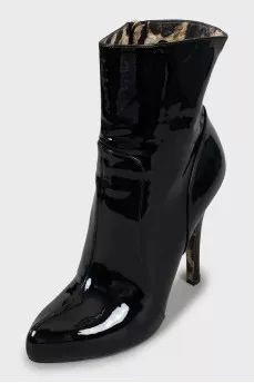 Patent leather heeled ankle boots