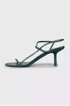 Green leather heeled sandals