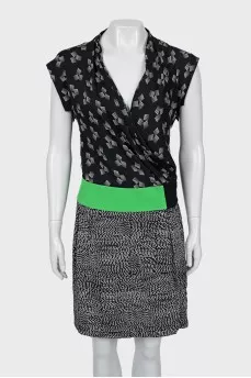 Silk dress in combined print