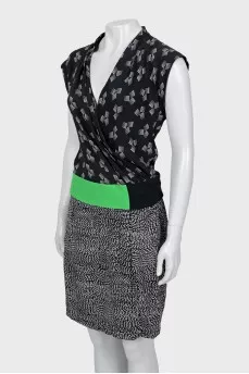Silk dress in combined print