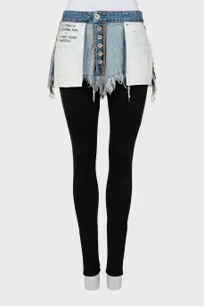 Leggings with denim top and tag