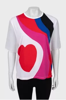 T-shirt with silk sleeves and print
