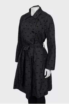 Black raincoat with embossed print
