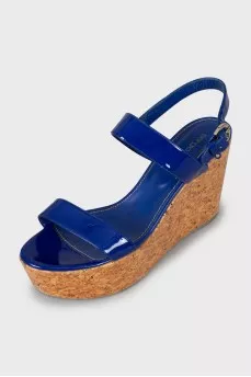 Patent leather wedge sandals