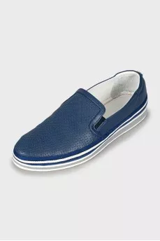 Men's leather moccasins with perforation