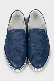 Men's leather moccasins with perforation