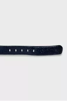 Blue patent leather belt