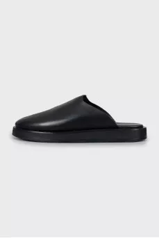 Black leather clogs