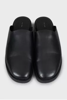 Black leather clogs