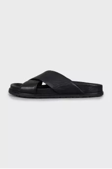 Black leather slides