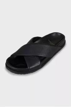 Black leather slides