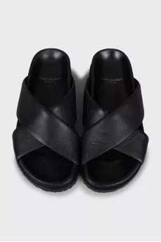 Black leather slides