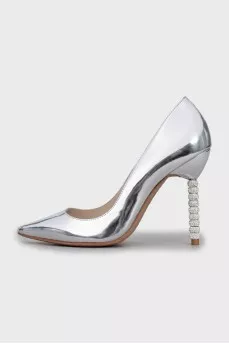 Silver shoes with decorative heels