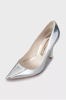 Silver shoes with decorative heels