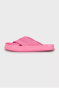 Pink woven slides
