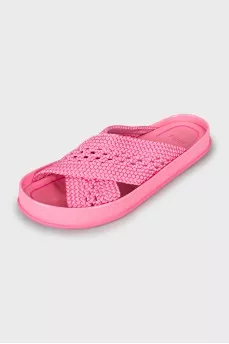 Pink woven slides