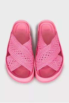 Pink woven slides