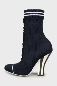 Textile ankle boots with wooden heels