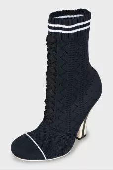 Textile ankle boots with wooden heels
