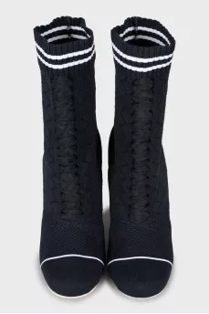 Textile ankle boots with wooden heels