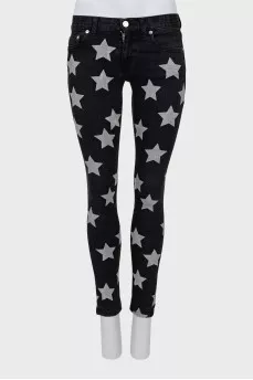 Black skinny fit jeans with print