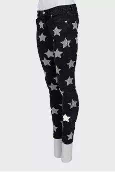 Black skinny fit jeans with print