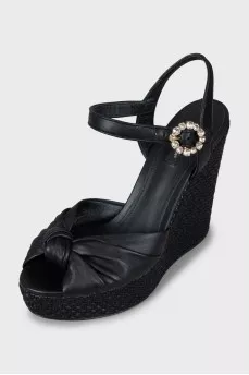 Black woven wedge sandals