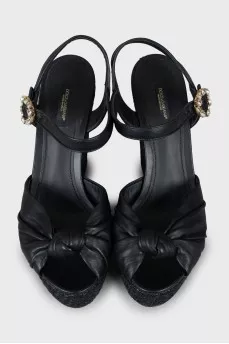 Black woven wedge sandals