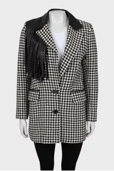 Houndstooth jacket with fringe