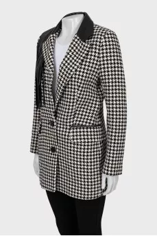 Houndstooth jacket with fringe