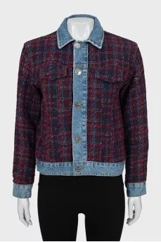 Tweed jacket with denim inserts