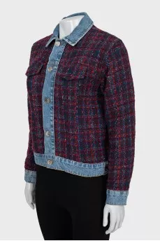 Tweed jacket with denim inserts