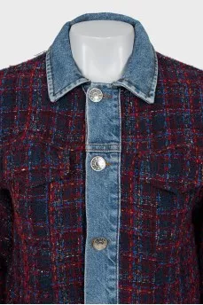 Tweed jacket with denim inserts