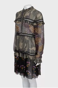 A-line dress in a combined print