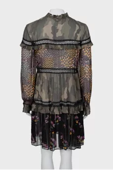A-line dress in a combined print