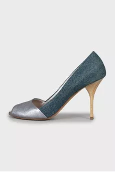 Leather and textile stiletto heels